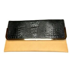 Kristine Black and Tan Clutch with Gold Accents